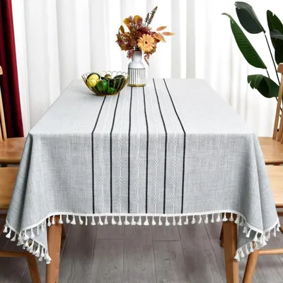 Productafbeelding van Tafelkleed, linnenlook, afwasbaar, 135x135 cm, grijs, katoenmix, vierkant