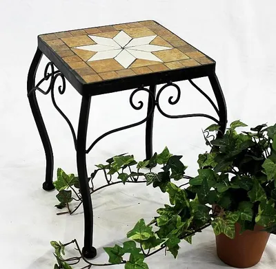 Image de DanDiBo Tabouret à fleurs Mosaïque Angulaire 28 cm Support pour fleurs 12015 Table d'appoint Support pour plantes Petite table en mosaïque