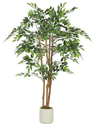 Produktbild von Künstlicher Banyanbaum Kunstpflanze mit Massivholzstamm, Topf, für Wohnzimmer Schlafzimmer Büro 65 x 65 x 150 cm Grün