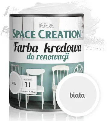 Produktbild von Adam Toys Kreidefarbe für Möbel, Weiß, 1 Liter - Space Creation - Kreidefarbe für Holz, Metall, Wände, Böden - Farbe für jeden Untergrund - Ergiebigkeit 4-5 m2/l