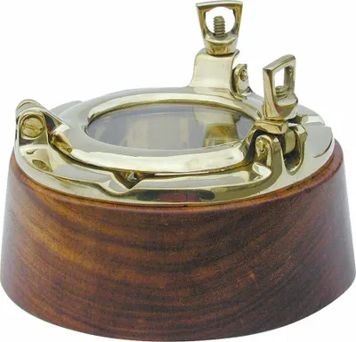 Produktbild von Bullaugenascher auf Sockel, Messing / Holz, 12 cm