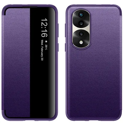 Obrázek produktu pro Pouzdro pro Honor 70 Pro tenkéPolyuretankožené klopové pouzdro s okénkem pro zobrazení Fialová