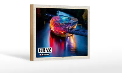 Produktbild von Holzschild Reise Graz Österreich Murinsel See 18x12 cm Dekoration