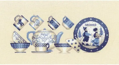 Produktbild von Le Bonheur des Dames Kreuzstich-Stickereiset "Blaues Geschirr I", 31x12,5cm