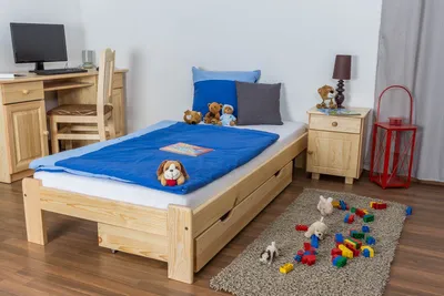 Produktbild von Kinderbett / Jugendbett Kiefer Vollholz massiv natur A10, inkl. Lattenrost - Abmessung 90 x 200 cm