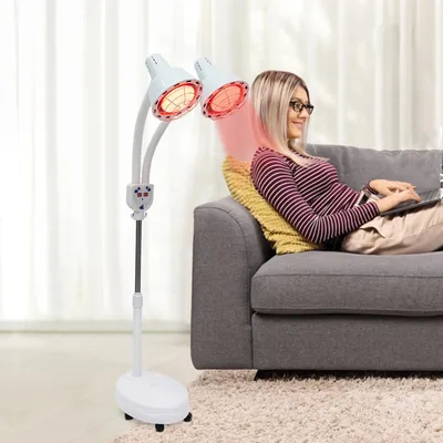 Produktbild von Infrarot-Therapielampe, 275 W Rotlicht, verstellbare Wärmelampe mit Rollstativ, weiß