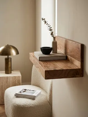 Produktbild von Wandregal MUMBAI Massiv-Holz Akazie Holzregal 60 cm Landhaus-Stil Hänge-Regal Echt-Holz Wand-Board Natur-Produkt