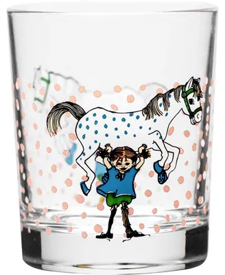 Produktbild von Muurla Pippi Langstrumpf Pippi und Pferd Glas 0,2 l klar, rosa, blau