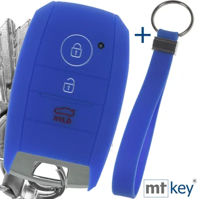 Produktbild von Auto Schlüssel Silikon Schutz Hülle + Schlüsselband Blau Kompatibel mit KIA Picantio Rio Ceed Soul Sportage Stonic 3 Tasten KEYLESS SMARTKEY