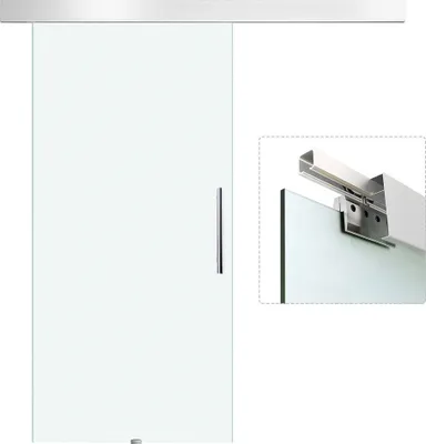 Zdjęcie produktu dla Kompletny zestaw drzwi przesuwnych HOMCOM, drzwi pokojowe, 102,5 x 205 cm, system drzwi przesuwnych montowanych na ścianie z prowadnicą, drzwi wewnętrzne, kompletny zestaw do drzwi przesuwnych, ścianki działowe, wykończenie w pełni satynowe