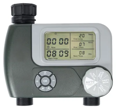 Bewässerungsprogrammiergerät LCD, 2 Ausgänge, 3/4-Zoll, grün