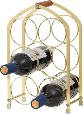Produktbild von Weinglasregal 6 Flaschen, gold, Metall und Holz, für Küche