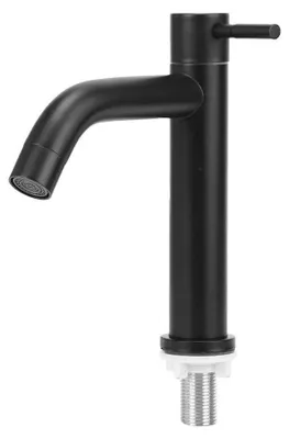Zdjęcie produktu dla Kran umywalkowy ze stali nierdzewnej - jednouchwytowy, tylko zimna woda - czarny - rączka 7,5 cm - wysokość wylewki 12,5 cm - eleganckie wykończenie - kran do umywalki