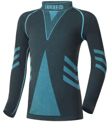 Produktbild von Ladeheid Kinder Mädchen Jungen Funktionsunterwäsche Thermoaktives Langarm Shirt LAGI007 (Schwarz/Turquoise, 122-128)