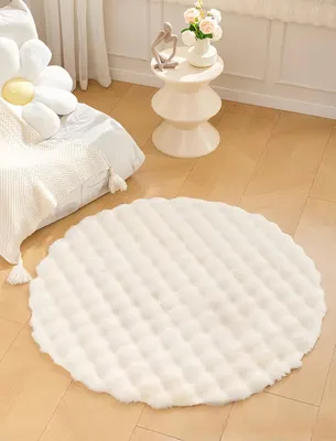 Image de Coussin de sol en forme de lapin, en peluche douce avec un aspect velouté à bulles. Idéal pour le salon, la chambre à coucher et le canapé. Couleur : beige clair. Diamètre : 60 cm