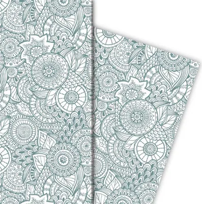 Produktbild von Designer Geschenkpapier mit Blüten, grün, weiß - G4871, 32 x 48cm