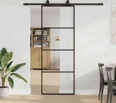 Produktbild von "2026 Promotion" Schiebetür mit Beschlag Schwarz 76x205 cm ESG-Glas - Zimmertüren CC19934