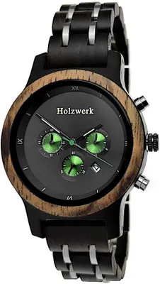 Produktbild von Holzwerk BEESKOW Damen & Herren Holz Uhr Chronograph mit Datum, schwarz, grün