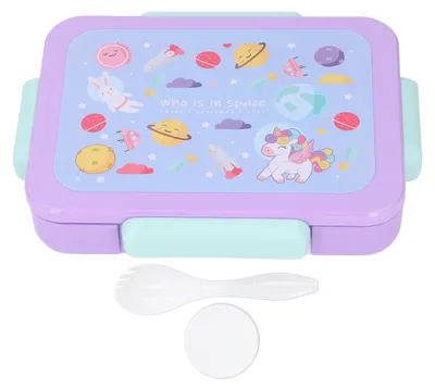 Produktbild von Lunchbox für Kinder, tragbarer Behälter für Mikrowelle, sicher, Cafeteria, Bento mit Utensilien für Kinder, Lila