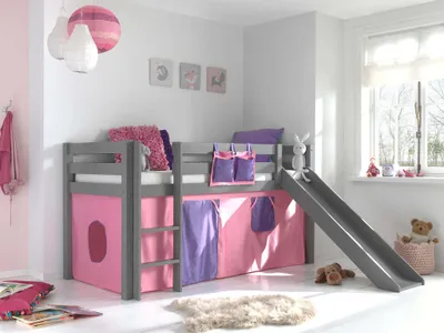 Produktbild von Vipack Spielbett Pino, inkl. Rolllattenrost, Liegefläche 90 x 200 cm mit Rutsche und Textilset "Bella"