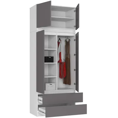 Produktbild von AKORD Furniture Factory SP0PSYSBIASZANADK, Weiß, Garderobe, 6 Regale, 2 Tür(en), Matt, Drehtür