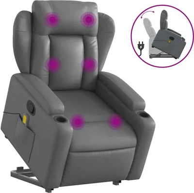 Produktbild von vidaXL Massagesessel mit Aufstehhilfe Grau Kunstleder