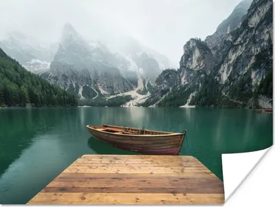 Produktbild von MuchoWow® Poster Nebel - Schnee - Berg - Boot 160x120 cm - Foto Plakat