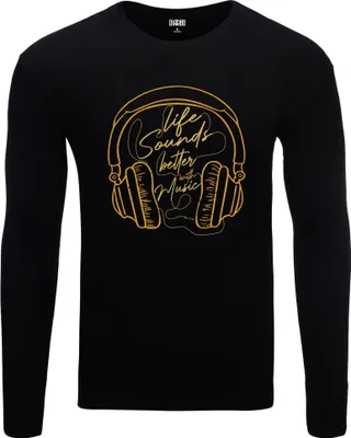 Obrázek produktu pro Pánské teplé tričko s dlouhým rukávem a potiskem Life with Music Black Velikost XXL