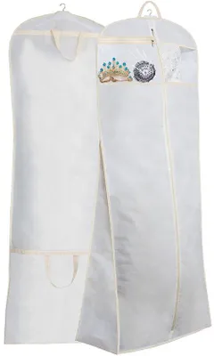 Image de Housse de protection respirante Unyqoos® de 178 x 60 cm, idéale pour les robes de mariée et les tenues de soirée – tissu non tissé épais, fenêtre en PVC, poche zippée supplémentaire, poignées de transport