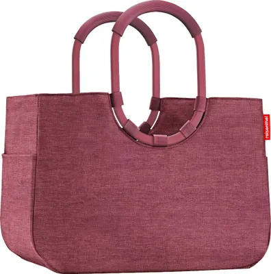 A studio shot of a maroon shopper bag against a white background.
