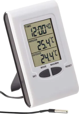 Produktbild von Digitales Innen- und Außen-Thermometer mit Standfuß Min Max LCD-Display und Uhrzeit Aquarium Thermometer Außenthermometer Digital