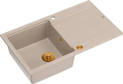 Produktbild von QUADRON Spülbecken 1-Becken Spüle | Größe: 86 x 50 x 21 cm | EVAN 111 | Küchenspüle Granitspüle aus GraniteQ mit Siphon | Beige & Kupfer