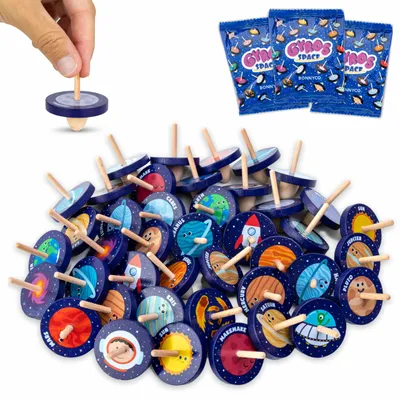 Produktbild von BONNYCO Kreisel für Kinder Stück 40 Weltraum Mitgebsel Kindergeburtstag Gastgeschenke. Kleine Geschenke für Kinder, Mitbringsel Kindergeburtstag. Mitgebsel Set, Give Aways. Pinata Füllung Kreisel Holz