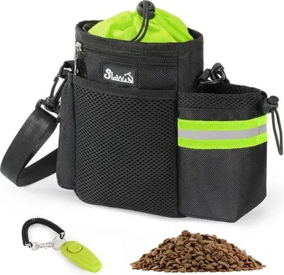Produktbild von Hundetrainingstas mit großem Inhalt, Fäkalbeutel-Ausgabeeinheit und Wasserflaschenhalter (grün)