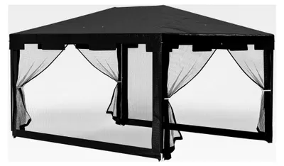 Produktbild von Pavillon 4x3m Rechteckig Wasserabweisend Stabil Winterfest mit Moskitonetz und 4 Seitenteilen für Garten und Camping, Dunkelgrau