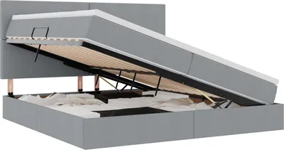 Image de Lit de rangement LED avec matelas Gris clair 200 x 200 cm Tissu