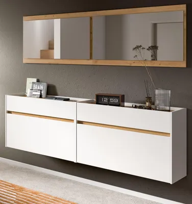 Produktbild von Garderobe Set 4-teilig "Borga" in weiß und Artisan Eiche 220 x 192 cm