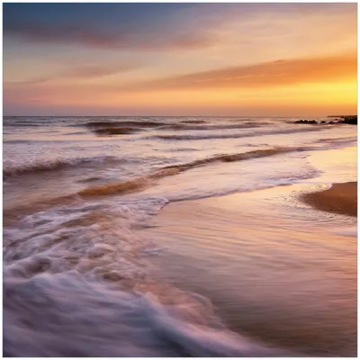 Produktbild von Wallario Memoboard Magnettafel aus Glas, Größe 50 x 50 cm, Motiv Sonnenuntergang am Strand - Abendspaziergang