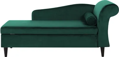 Produktbild von BELIANI Chaiselongue Rechtsseitig Dunkelgrün Samt mit Armlehne Stauraum und Nackenrolle Dunkle Holzfüße Hohe Lehne Retro-Design Wohnzimmer Liegesofa