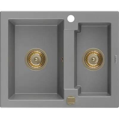 Obrázek produktu pro Mexen Carlos 1,5-miskový granitový dřez 582 x 475 mm, Šedá, sifon Zlatá - 6518581500-71-G