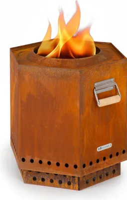Image de Blumfeldt Brasero, braséro mobile avec housse de pluie, poignées en bois, braséro d'extérieur, braséro à bois avec vue sur le feu à 360°, braséro pour le jardin et la terrasse