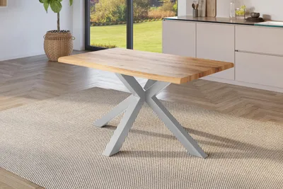 Produktbild von Esstisch Baumkante Holz-Optik Wildeiche 140 x 80 Spider-Gestell silber JULIUS