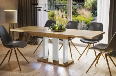 Immagine prodotto di Tavolo da pranzo Endo-Moebel "Appia White" 130cm - 210cm tavolo a colonna allungabile tavolo da cucina (rovere naturale)