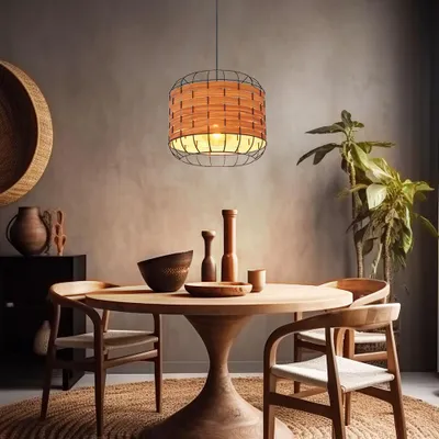 Produktbild von Hängeleuchte, Käfig-Design, Holzoptik braun, H 120cm