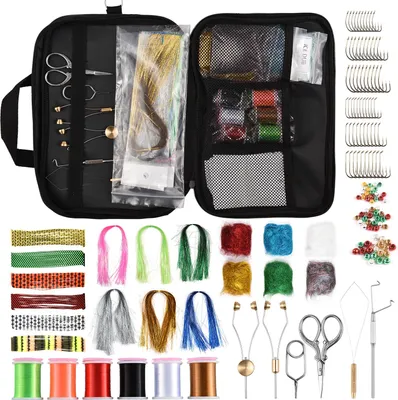 Image de Kit de montage de mouches de 150 pièces comprenant des outils et du matériel pour les débutants dans la fabrication d'appâts de pêche
