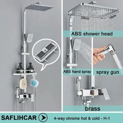 Produktbild von Regendusche Set fürs Bad - Thermostat Duschsystem mit Schiene - Einhebelmischer für Warm-/Kaltwasser - Messing und 304 Edelstahl - Mit Ablage - Chrom 4-8-h-1