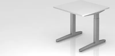Produktbild von Schreibtisch Mika | Weiß | Silber Gestell | BxT 80x80cm | Arbeitshöhe 65-85cm | höhenjustierbar, 1cm Raster | C-Fuß-Gestell | Rechteckform