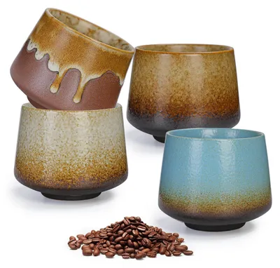Espressotassen-Set, 4 Stück, 200 ml, Steinzeug, dickwandig, rund, Vintage