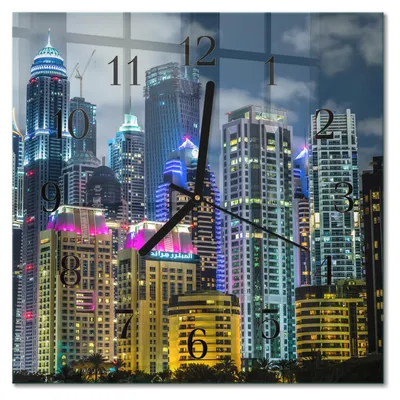 Immagine prodotto di Orologio da parete Tulup Glasuhr, orologio da cucina, vetro vero, 30x30 cm, design moderno e decorativo, silenzioso, con lancette nere - Città