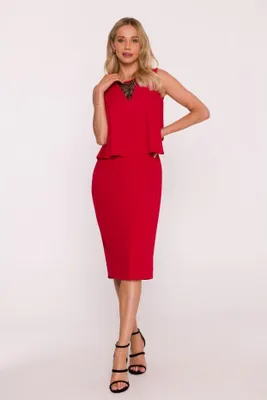 Obrázek produktu pro BeWear Dámské midi šaty Micromosm S422 červená S
